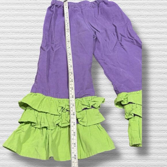 Lolly Wolly Doodle Micro Cord Corduroy Triple Ruffle Purple & Green Pants Size 4 - Picture 5 of 5